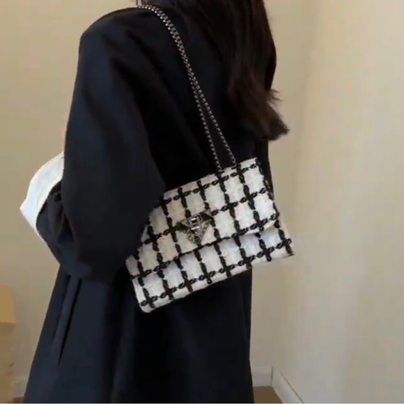 Brand New Tweed Crossbody Colorblock Plaid Handbag - Picture 2 of 12